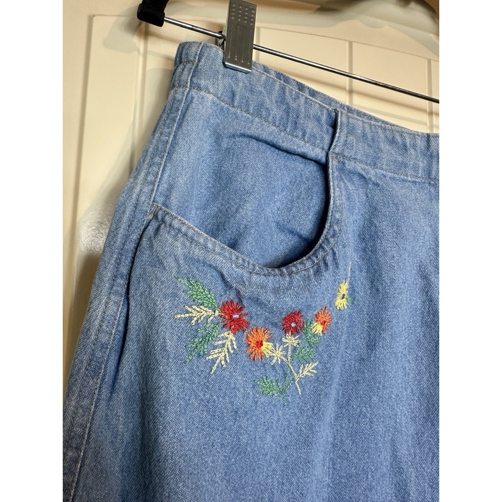 Denim Cotton Maxi Embroidered Boho Country Vintage Skirt Western slit Sz 10P - Picture 2 of 5